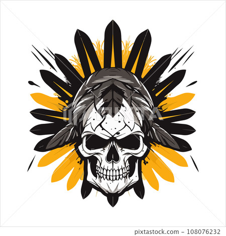Skull emblem vector logo. Agressive human cherokee, apache skull 108076232