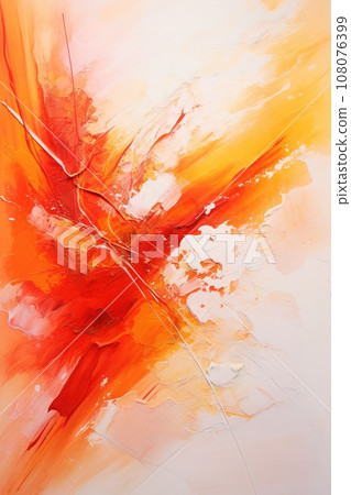 Vibrant abstract painting with bright splashes of red, orange, and yellow in a modern futuristic style, perfect for adding energy and movement to your designs. 108076399