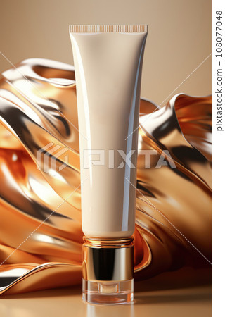Mockup of a bottle with foundation on a creative background Mockup of a bottle with foundation on a creative background 108077048