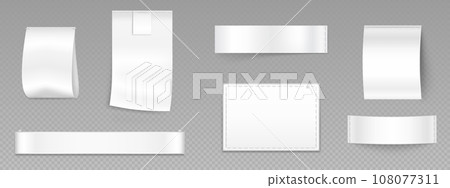 White fashion cloth brand tag label with stitch White fashion cloth brand tag label with stitch 108077311