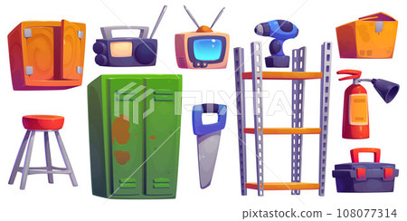 Garage interior furniture and working tools. Garage interior furniture and working tools. 108077314