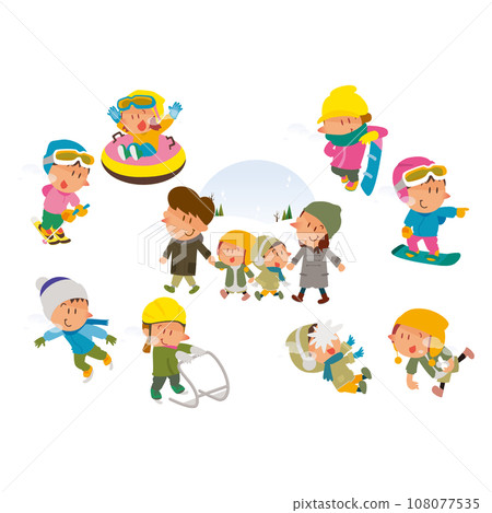 家庭享受冬季運動的插圖集 108077535