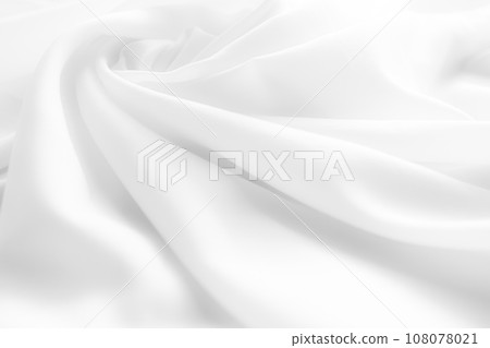 White Cloth Fabric Silk Texture Sheet Wave Luxury Drape Ripple Satin Soft Material Silky Abstract Mesh Pattern Fashion Fold Pure Wrinkle Canvas Template Shadow Drape Gradient Textile Banner Material. 108078021