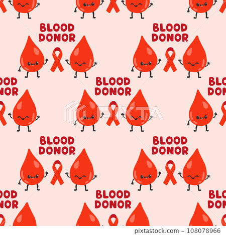 Blood donation seamless pattern with doodle elements. World blood donor day. Vector illustration for web page 108078966