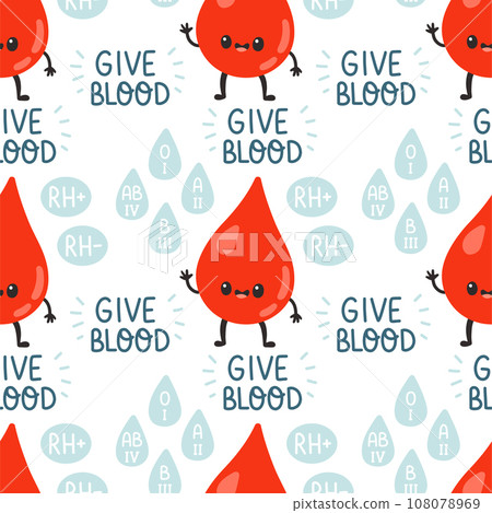 Blood donation seamless pattern with doodle elements. World blood donor day. Vector illustration for web page 108078969