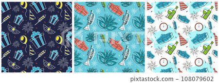 Set of Happy New Year 2024 Seamless Pattern Illustration with Elements New Years Background Design 108079602