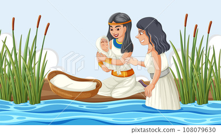 Pharaoh's Daughter Discovers Baby Moses in River 108079630