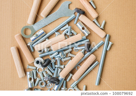 Assembly furniture tool kit with screw dowel wrench and bolt 108079692