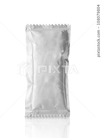 Blank silver foil tomato ketchup sauce sachet package isolated on white background 108079804