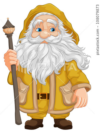 Yellow Hoodie Old Man Wizard Cartoon Character 108079873