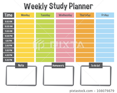 Colorful Weekly Study Planner Template with Hourly Schedule 108079879