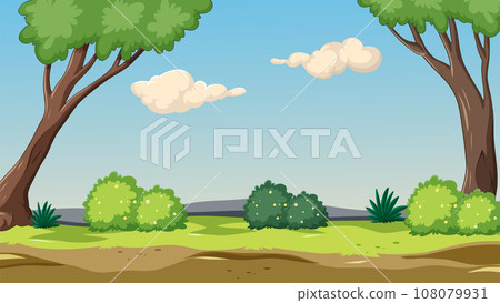 Serene Nature Outdoor Background Scene with Tree and Bush 108079931