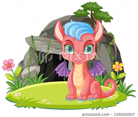 Adorable Baby Dragon in Cave - Stock Illustration [108080007] - PIXTA