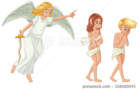 Shameful Banishment: Adam and Eve's Cartoon Exile Shameful Banishment: Adam and Eve's Cartoon Exile 108080045