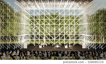 Outdoor live venue event (stage seat available) audience available night illustration CG 108080119