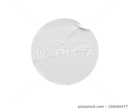 Blank white round paper sticker label isolated on white background with clipping path 108080477