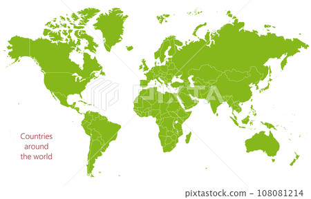 World map with national borders, Atlantic Ocean, natural 108081214