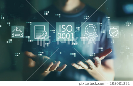 ISO 9001 concept with young man 108081251
