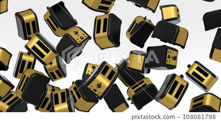 Many of flying toaster for making toast bread on a white background. 108081798