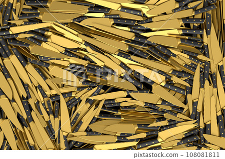Pile of chef's kitchen knives on black background 108081811
