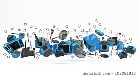 Electric kitchen appliances and utensils for making pastry on white background Electric kitchen appliances and utensils for making pastry on white background 108081818