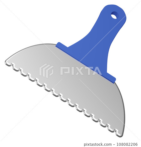 NOT AI 3D rendering of plastic baby spatula toy with blue rubberized handle. Junior construction kit. Realistic PNG illustration isolated on transparent background 108082206