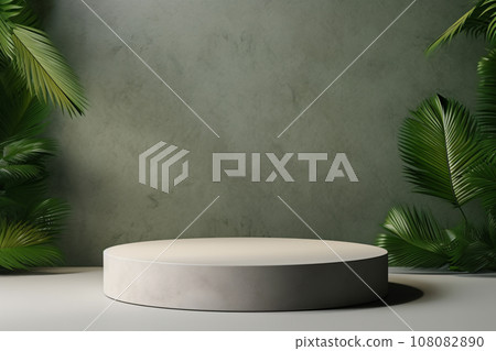 Podium Product Display Presentation with Sandstone and Plants 108082890