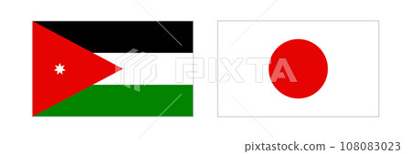 約旦國旗和日本國旗圖標集。向量。 108083023