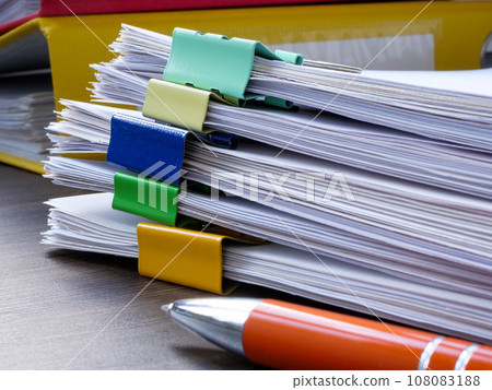 Stacks of papers for document flow, reporting in accounting and audit. Stacks of papers for document flow, reporting in accounting and audit. 108083188