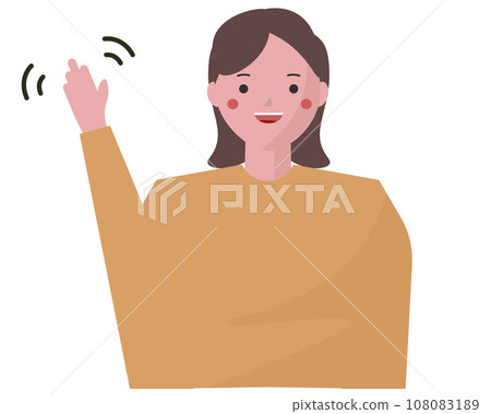 一個女人微笑揮手。向量圖 108083189