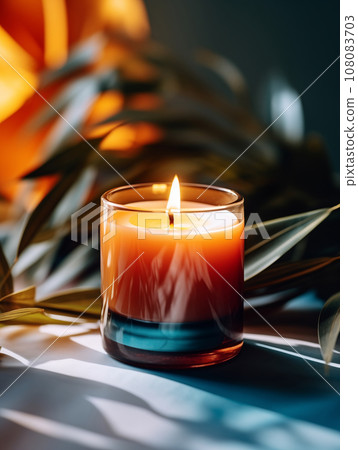 Burning candle in glass jar, vivid studio - Stock Illustration  [108083703] - PIXTA