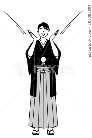 一名穿著鳳頭袴的男子用手摀住嘴來吸引人。 一名穿著鳳頭袴的男子用手摀住嘴來吸引人。 108083804