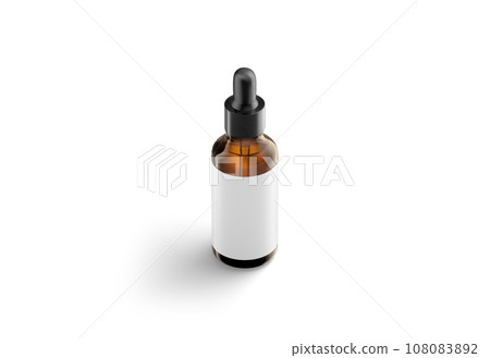 Blank transparent amber glass dropper bottle with white label mockup 108083892
