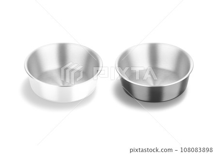 Blank black and white ceramic dog bowl with metallic mockup Blank black and white ceramic dog bowl with metallic mockup 108083898