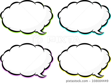 Pop cloud-like fluffy speech bubbles with neon color shadows 108084449