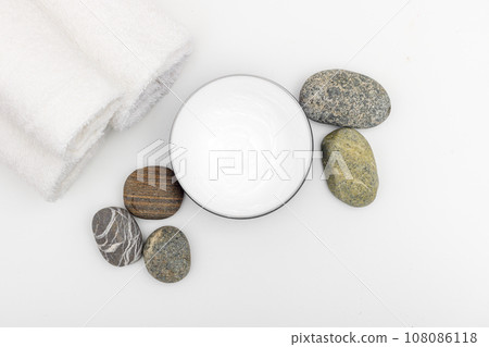 Flat lay, top view Spa aromatic sea salts with Spa 108086118