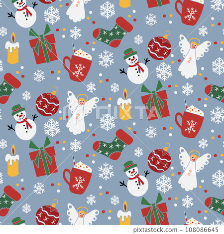 Flat hand drawn minimalistic Christmas pattern Flat hand drawn minimalistic Christmas pattern 108086645