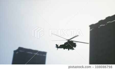 Yellow helicopter during a rescue operation in the city. 3d render Yellow helicopter during a rescue operation in the city. 3d render 108086798