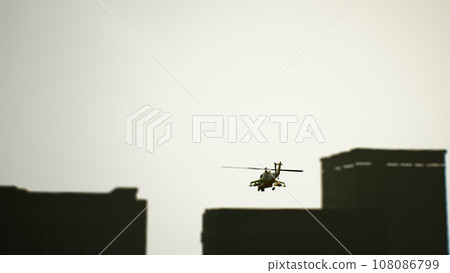 Yellow helicopter during a rescue operation in the city. 3d render 108086799