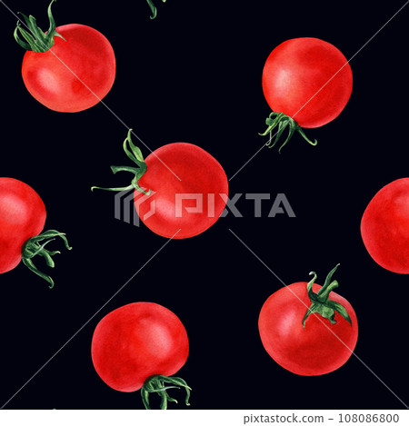 Watercolor seamless pattern with cherry tomatoes. Hand drawn illustration for wrapping, wallpaper, fabric, textile Watercolor seamless pattern with cherry tomatoes. Hand drawn illustration for wrapping, wallpaper, fabric, textile 108086800