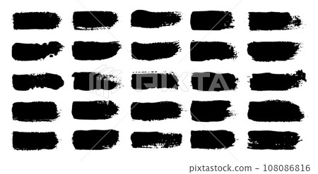 Brush paint strokes. Abstract dry brush strokes with splashes of paint, rough horizontal brush stain texture. Vector dry brushstroke isolated set Brush paint strokes. Abstract dry brush strokes with splashes of paint, rough horizontal brush stain texture. Vector dry brushstroke isolated set 108086816
