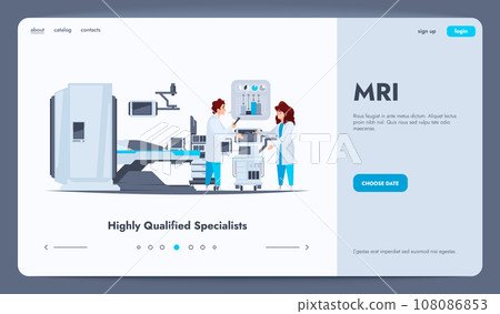 MRI scan landing. Medical diagnostic equipment, doctor patient room with medical equipment cartoon flat style, healthcare concept. Vector illustration 108086853