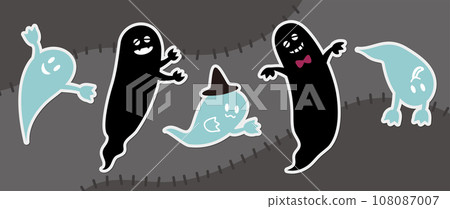 可愛的幽靈和黑色幽靈插圖材料套裝背景時尚活潑 108087007