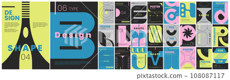 Posters or banners set of brutalism modern font type 108087117