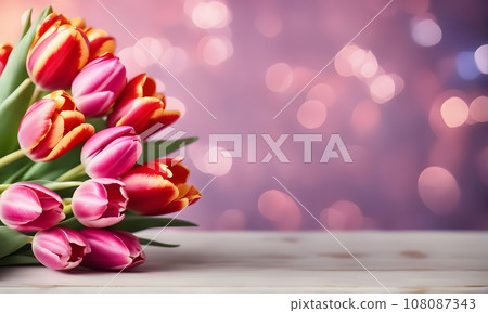 Beautiful tulip flowers bouquet and bokeh background 108087343