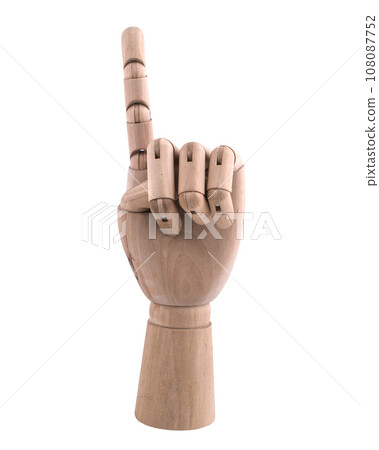 the gesture with a jointed wooden hand the gesture with a jointed wooden hand 108087752