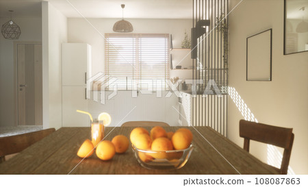 a modern and spacious kitchen. 3D render 108087863
