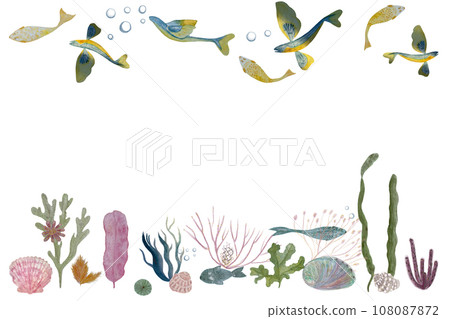 Watercolor hand drawn sea-life banner 108087872