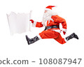 Santa Claus runs with the empty paper, isolated on a white background 108087947