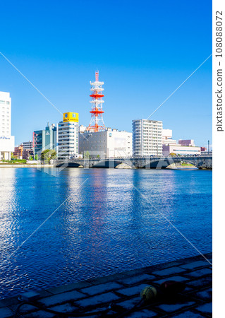 Bandai Bridge spanning the Shinano River and the cityscape of Chuo Ward, Niigata City Bandai Bridge spanning the Shinano River and the cityscape of Chuo Ward, Niigata City 108088072
